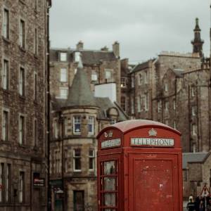 old red phone box in Edinburgh street